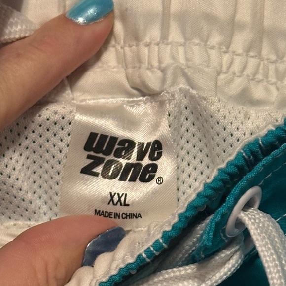 Stylish Teal and White Men's Swim Board Shorts - Picture 3 of 7